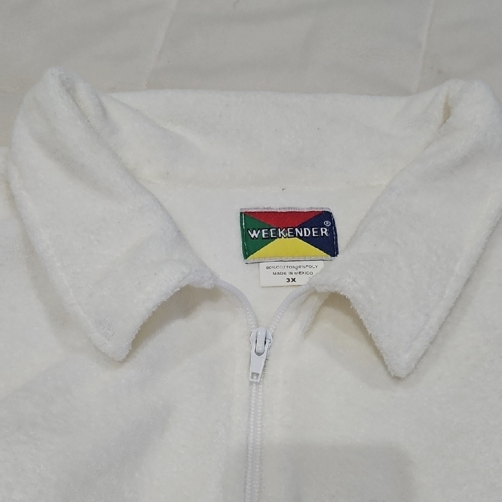 Weekenders Cream Zip-Up Terry Cloth Jacket size 3XL
